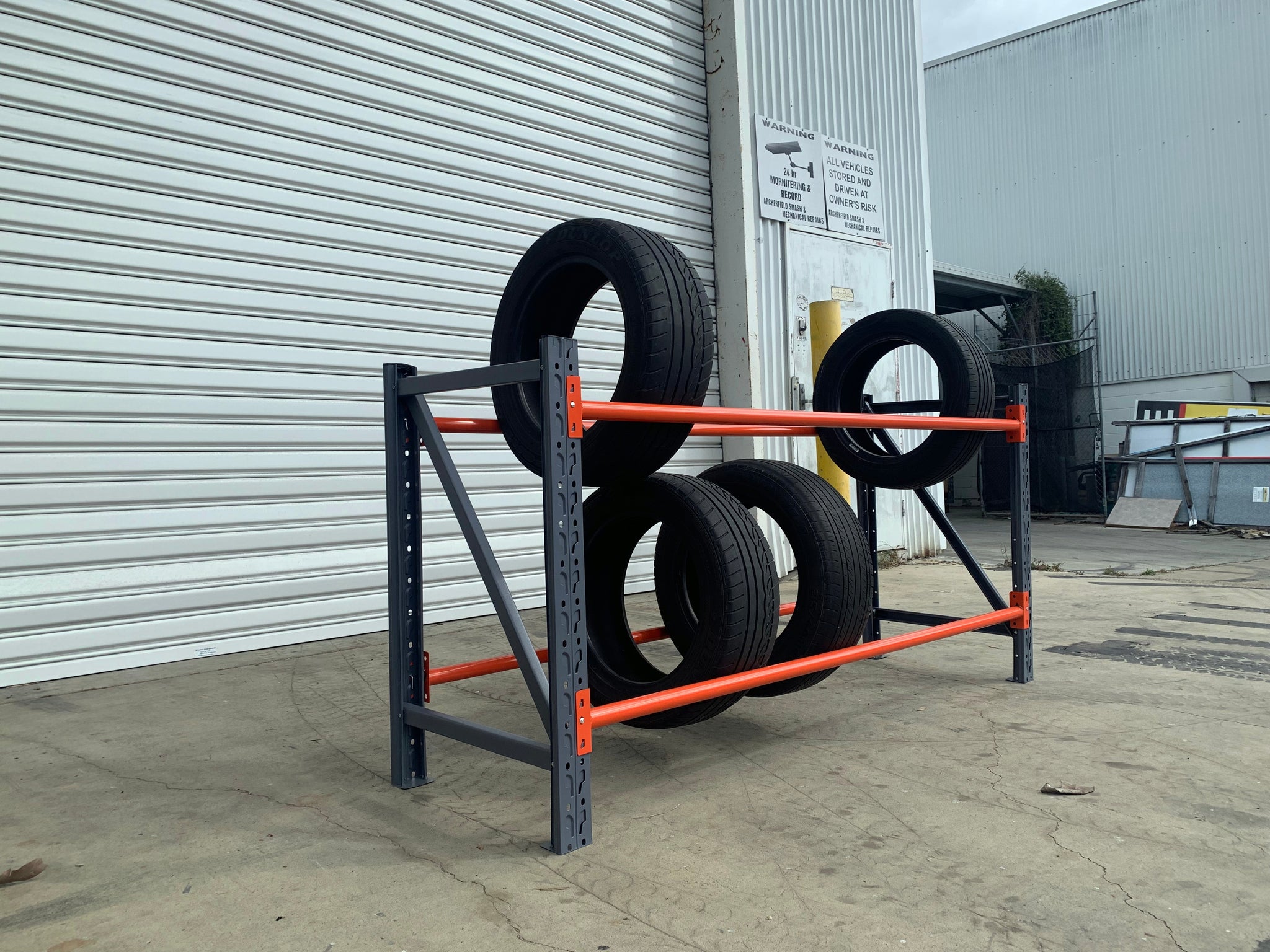Charcoal and Orange 500kg 2 Tier Tyre Rack Installation and Delivery P ...