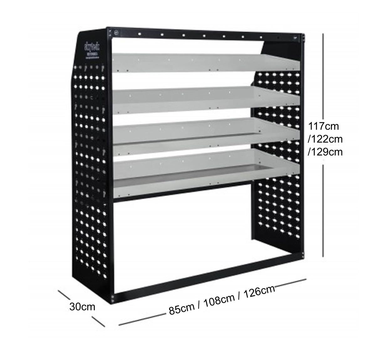 METAL VAN SHELVING 4 TIER SHELF COMPLETE UNIT 126CM(L) X 129CM(H) X 30CM(D) VS309 Full Leg