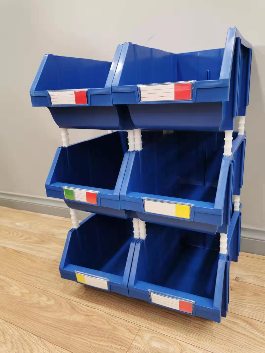 Stackable Plastic Storage Bin with Label Holder, Blue 355x210x175mm