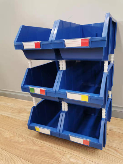 Stackable Plastic Storage Bin with Label Holder, Blue 355x210x175mm