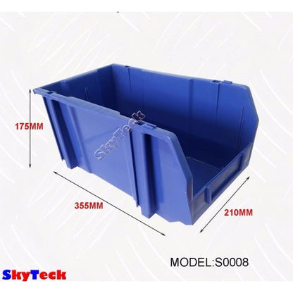 Stackable Plastic Storage Bin with Label Holder, Blue 355x210x175mm