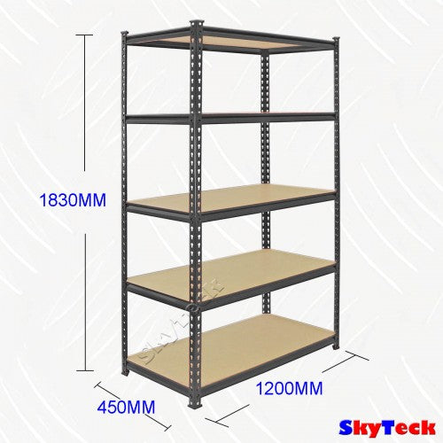 120CM HEAVY DUTY MDF GARAGE SHELVING BLACK 5 TIER STORAGE COMPLETE UNIT G120K