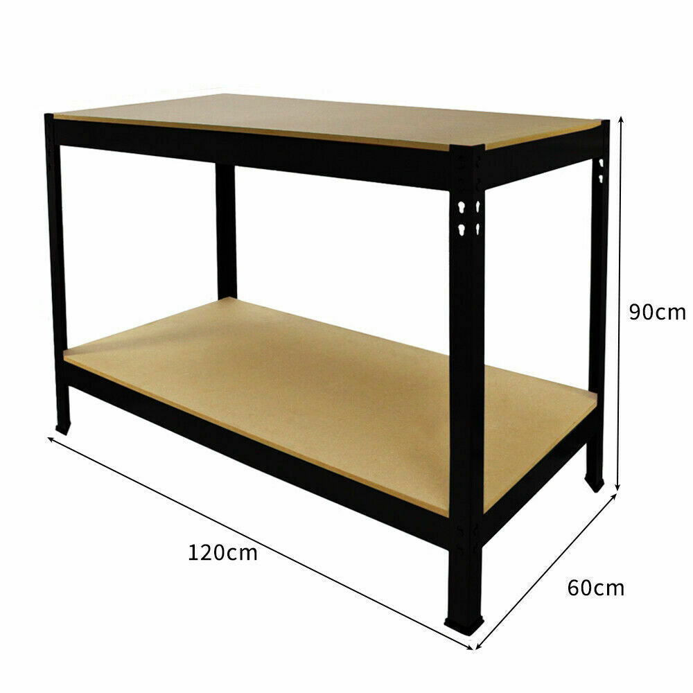 120CM HEAVY DUTY MDF 2 TIER WORKBENCH UNIT BLACK WB12K